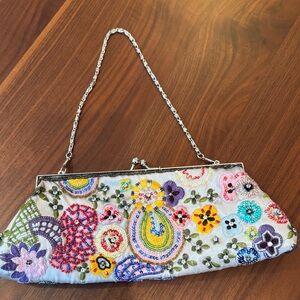 Bandolino Clutch Purse Beaded Floral Embroidery